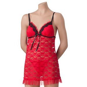 Apt. 9 2-Piece Ruffles & Lace Babydoll Chemise & G-String Thong Lingerie Set